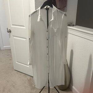 cleo White Longline Button-Front Tunic